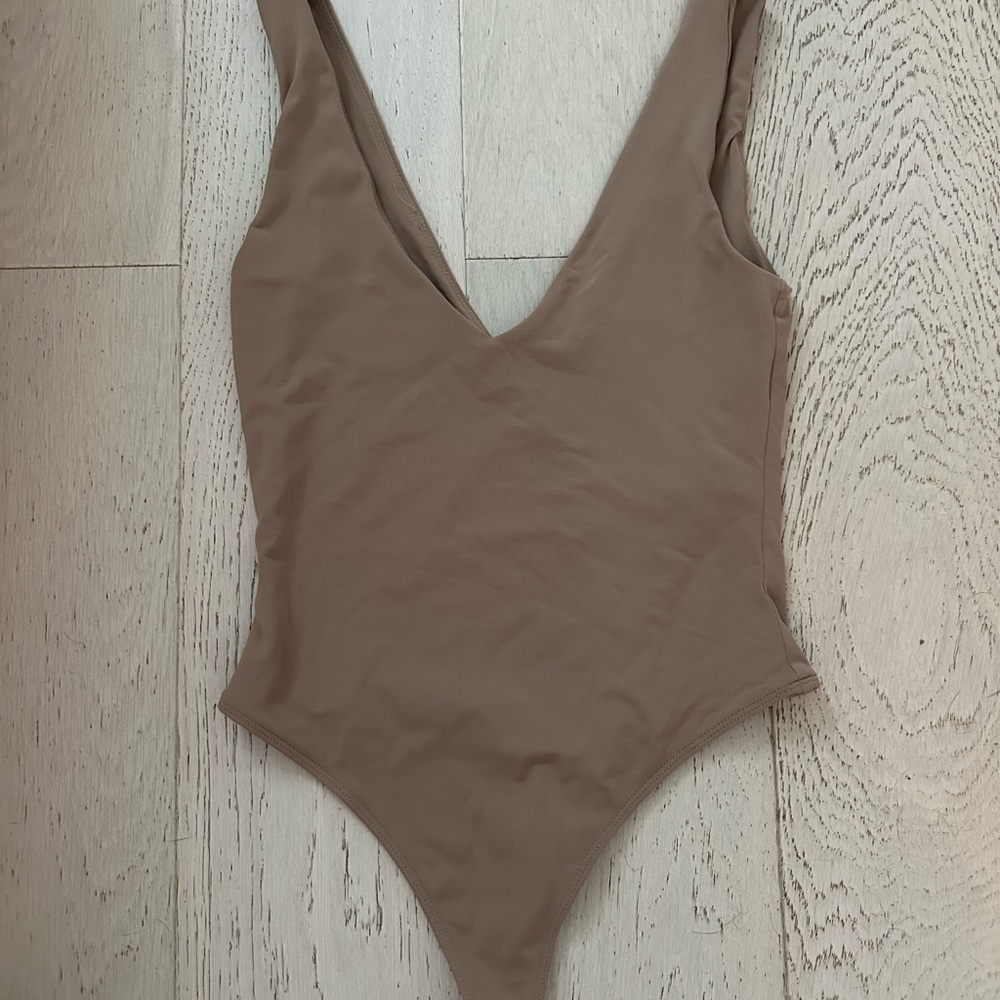 Babaton Tan Bodysuit One Piece High-Leg